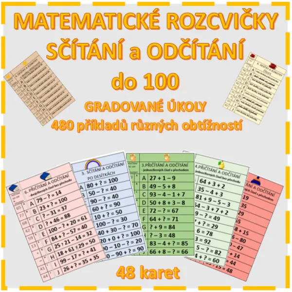 MATEMATICKÉ ROZCVIČKY DO 100- SČÍTÁNÍ A ODČÍTÁNÍ 1