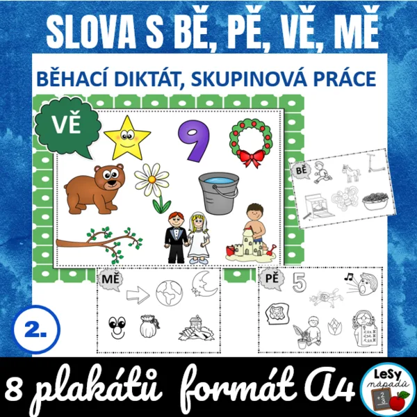 Bě, pě, vě, mě - běhací diktát + omalovánky 1