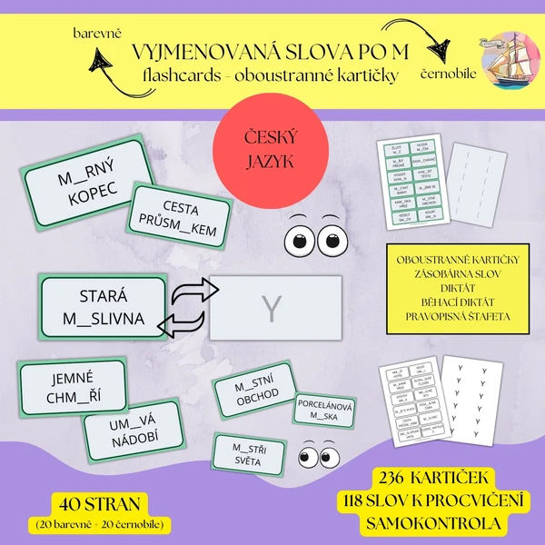 Vyjmenovaná slova po M - flashcards (oboustranné kartičky) 1