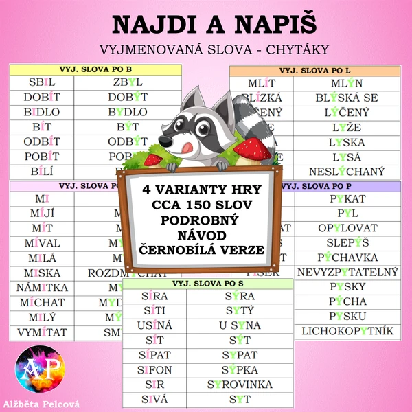 VYJMENOVANÁ SLOVA - chytáky (najdi a napiš) 1