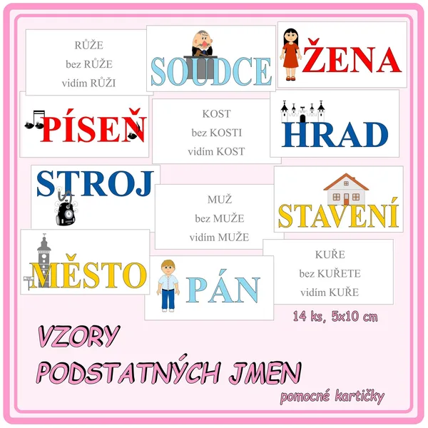 Vzory podstatných jmen - pomocné kartičky 1