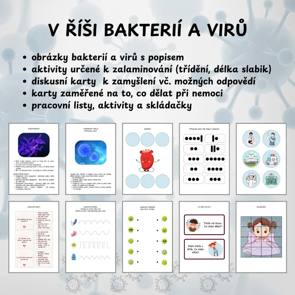 V říši bakterií a virů - obrázky, diskusní karty, aktivity, pracovní listy, skládačky 1