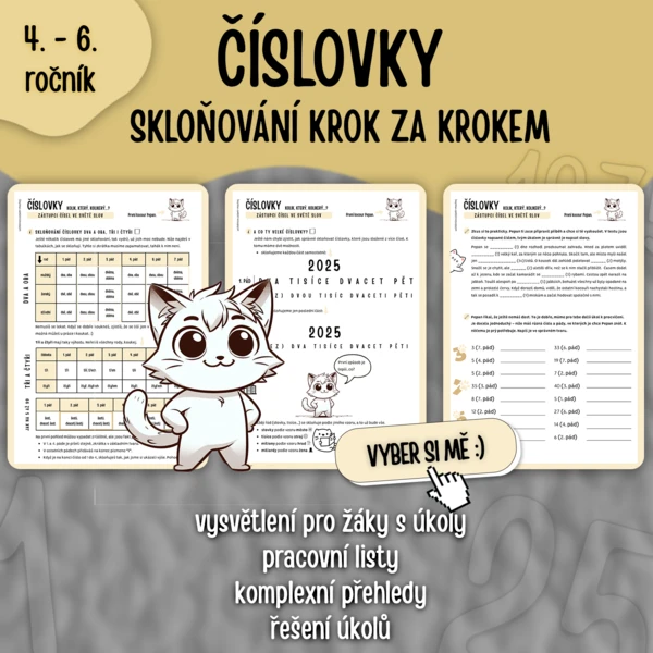 Číslovky: skloňování, vysvětlení, úkoly, pracovní listy 1