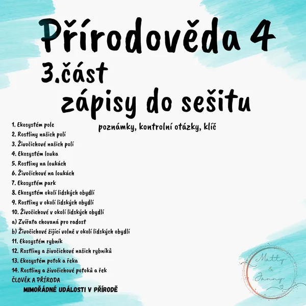 Přírodověda 4 - - 3. část -ekosystémy - zápisy do sešitu 1