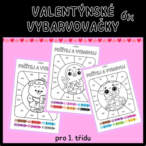 Valentýnské vybarvovačky - sčítání/odčítání do 10 1