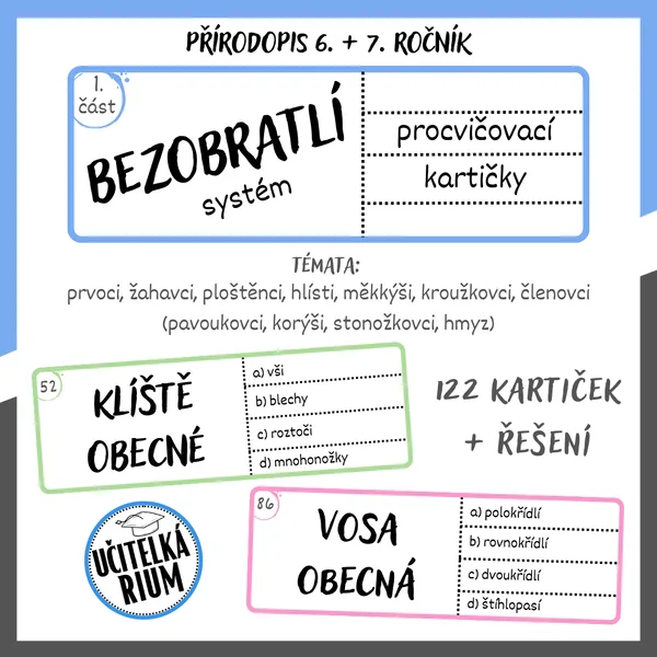 Přírodopis - 6. a 7. ročník - bezobratlí - zařazování do systému 1