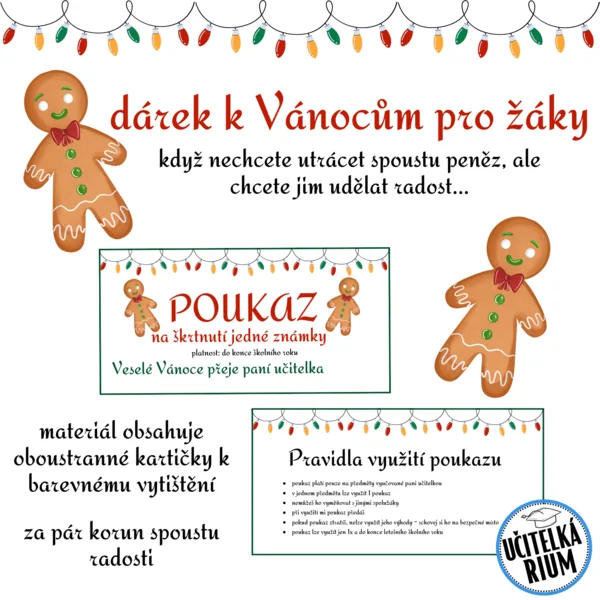 Dárek pro žáky k Vánocům - kartičky na odpuštění písemky nebo škrtnutí známky 1