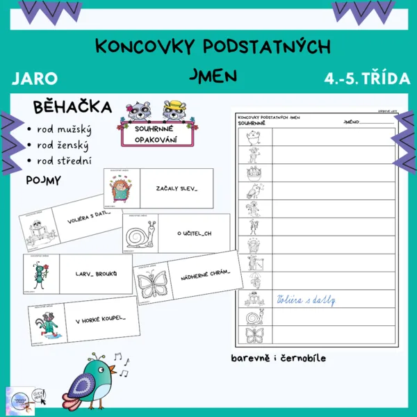 Koncovky podstatných jmen - běhačka zvířátka JARO 1