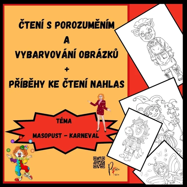MASOPUST - ČTENÍ S POROZUMĚNÍM A VYBARVOVÁNÍ OBRÁZKŮ + PŘÍBĚHY KE ČTENÍ NAHLAS 1