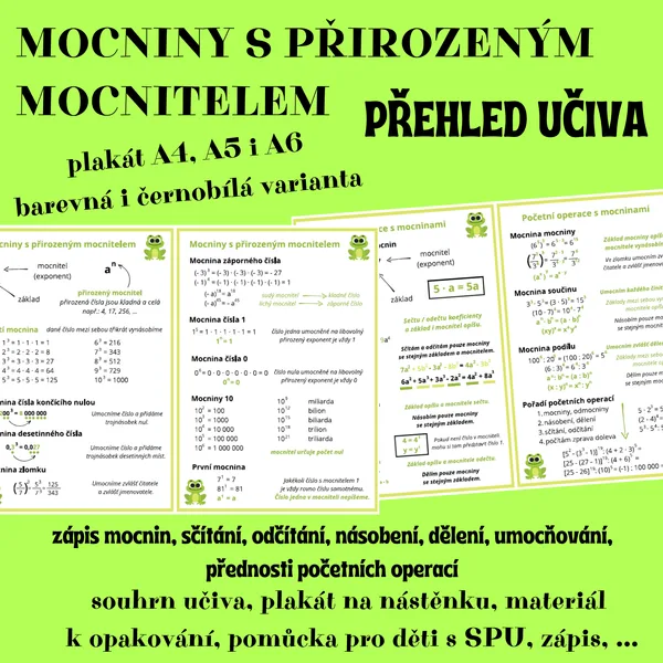 Mocniny s přirozeným mocnitelem - PŘEHLED UČIVA 1