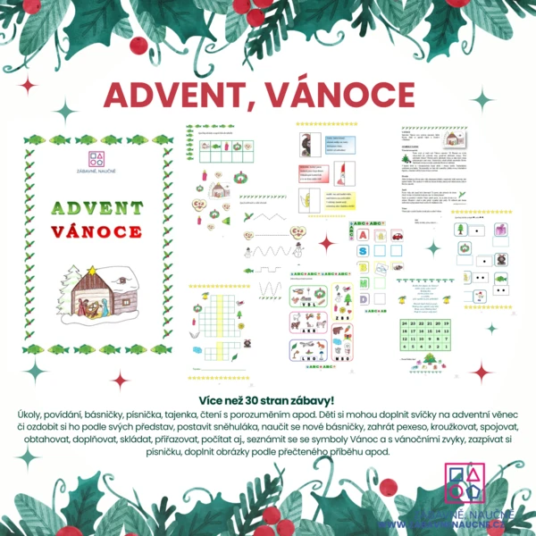 Pracovní listy - ADVENT, VÁNOCE - texty, omalovánky, básničky /autorské/, luštění, doplňování... (vzdělávací materiál)  1