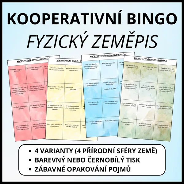 Fyzický zeměpis - Kooperativní bingo 1