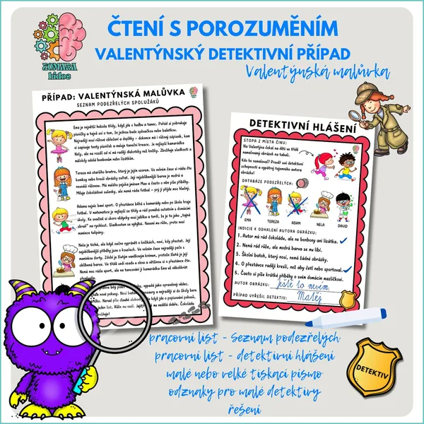 Čtení s porozuměním - detektivní případ Valentýnská malůvka 1