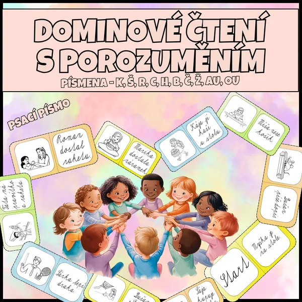 Dominové čtení s porozuměním - psací písmo (písmena k, š, r, c, h, b, č, ž) 1