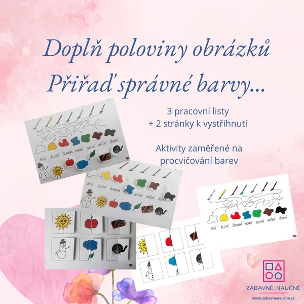 Doplň poloviny obrázků, přiřaď barvy a obrázky (pracovní listy, výukový materiál)  1