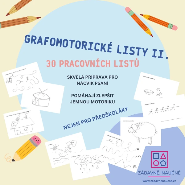 Grafomotorické listy II., 30 listů (pracovní listy, vzdělávací materiál) 1