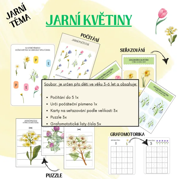 Jarní květiny - počítání, seřazování, grafomotorika 1