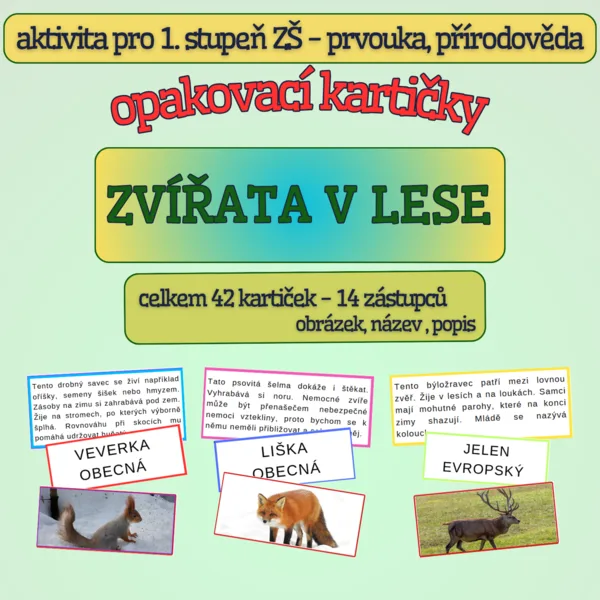 Kartičky ZVÍŘATA V LESE - aktivita pro 1. stupeň ZŠ 1