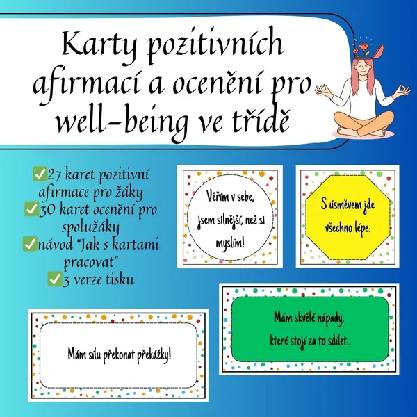 Karty pozitivních afirmací a ocenění pro well-being ve třídě 1