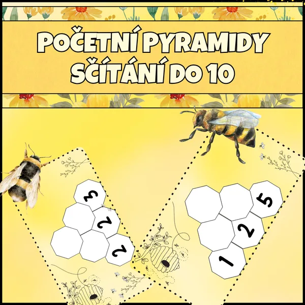 Početní pyramidy se včelkami - sčítání do 10 pro prvňáčky 1