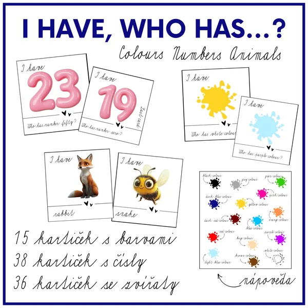 I have, who has...? colours, numbers, animals 1