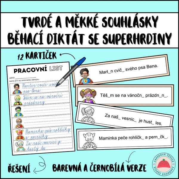 Tvrdé a měkké souhlásky - běhací diktát 1