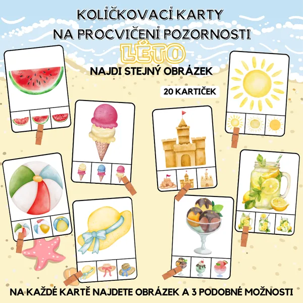 Kolíčkování Léto - procvičení pozornosti/najdi stejný obrázek 1
