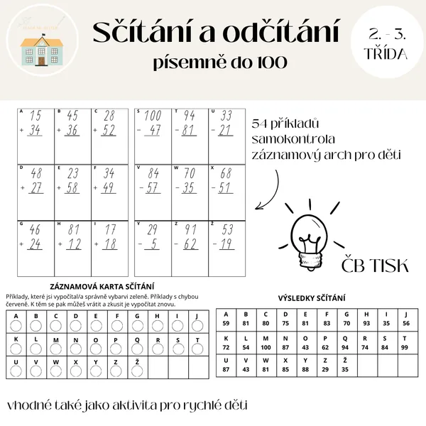 Písemné sčítání a odčítání - do 100 s přechodem 1
