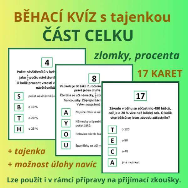 BĚHACÍ KVÍZ s tajenkou – ČÁST CELKU (ZLOMKY, PROCENTA) 1