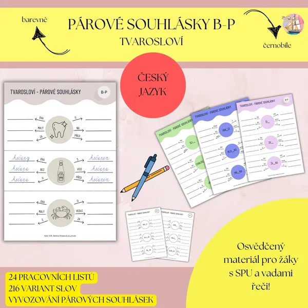 Párové souhlásky (spodoba znělosti) B-P - pracovní listy, tvarosloví 1
