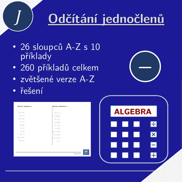 Odčítání jednočlenů | matematika | 26 sloupců 1