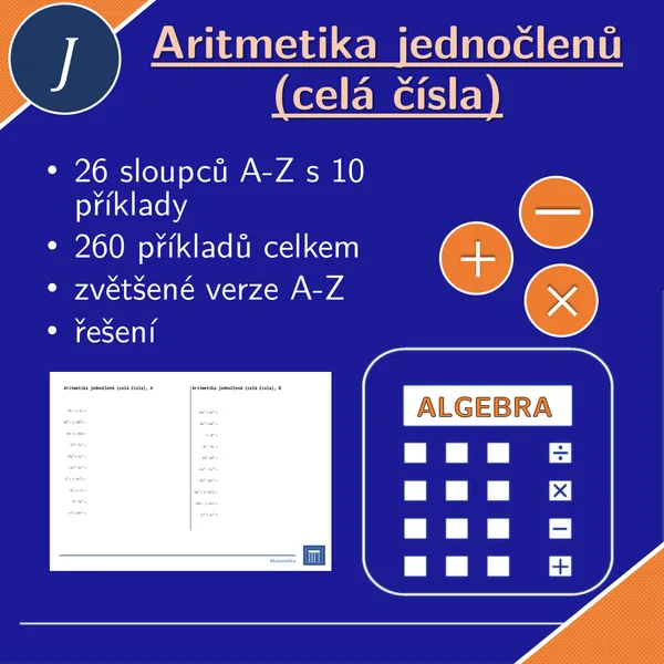 Aritmetika jednočlenů (celá čísla), 26 sloupců 1