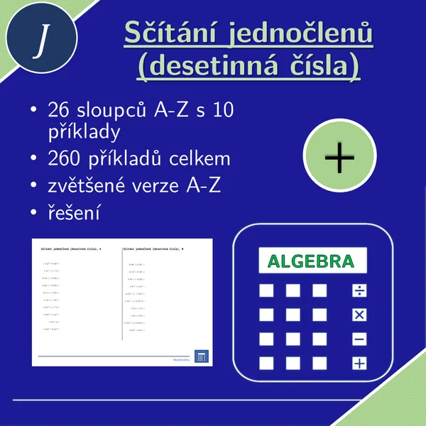 Sčítání jednočlenů (desetinná čísla), 26 sloupců 1