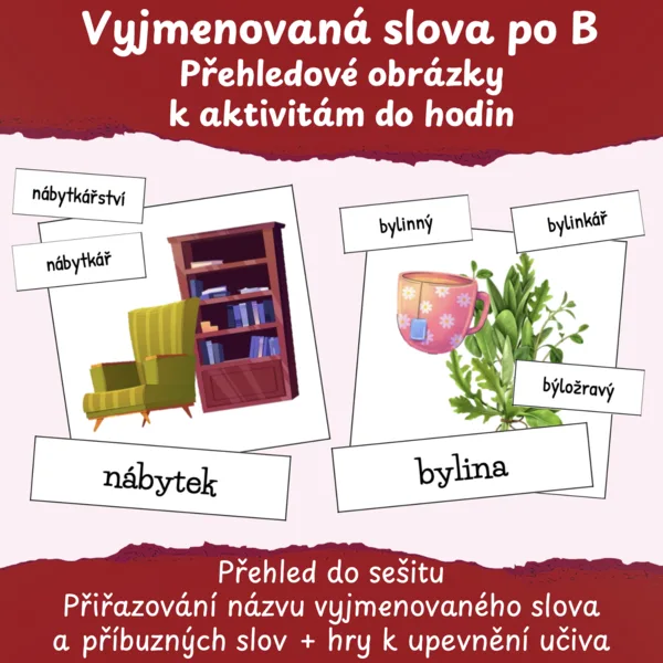 Vyjmenovaná slova po B - přehledové obrázky k aktivitám do hodin 1