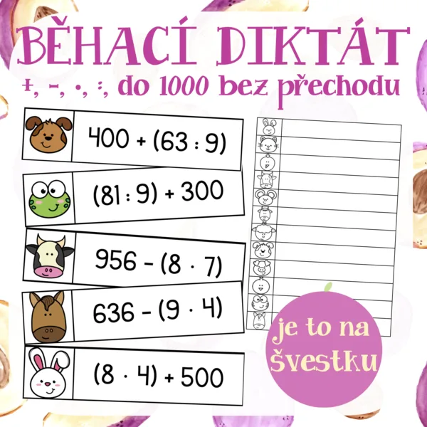 Běhací diktát - +, -, ⋅, : do 1000 bez přechodu - lehké 1