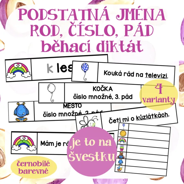 Podstatná jména - rod, číslo, pád - běhací hra 1
