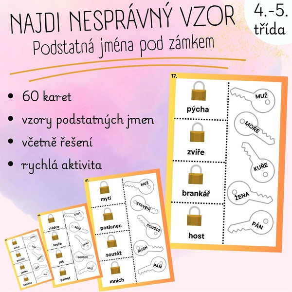 Podstatná jména pod zámkem-Najdi nesprávný vzor 1