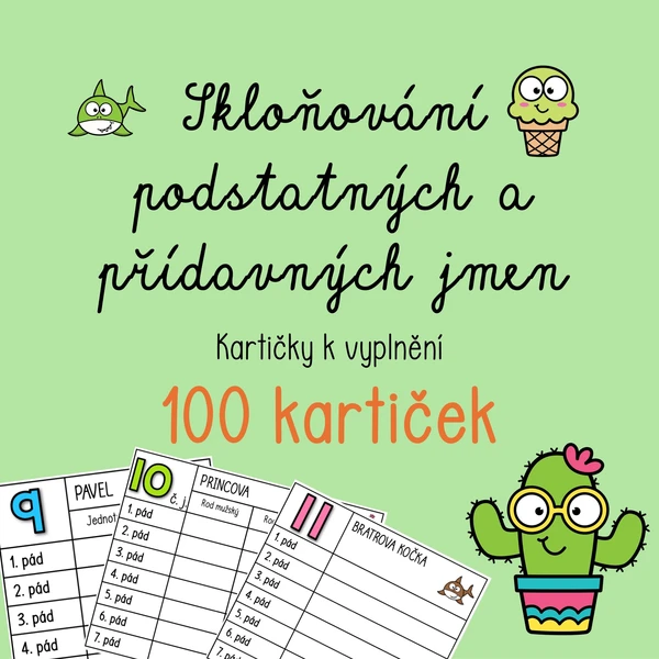 Skloňování podstatných a přídavných jmen - barevné KARTIČKY 1