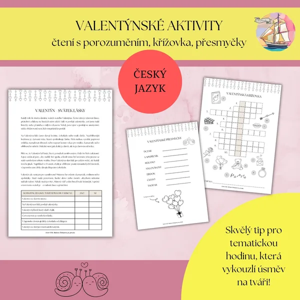 Valentýnské aktivity - čtení s porozuměním, křížovka a přesmyčky 1