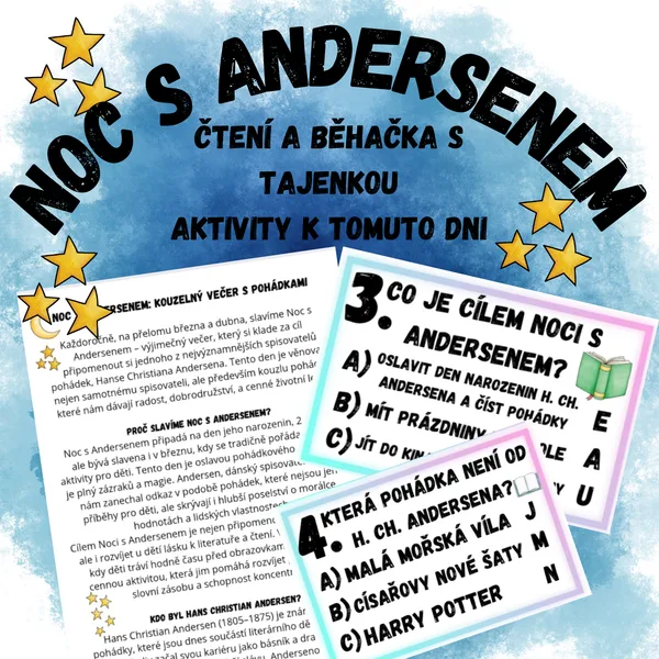 Noc s Andersenem - čtení a běhačka s tajenkou, aktivity k tomuto dni 1