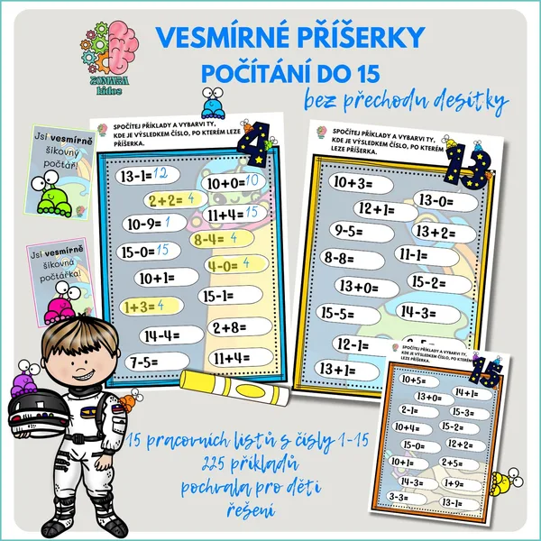 Vesmírné počítání do 15 s příšerkami - bez přechodu desítky 1