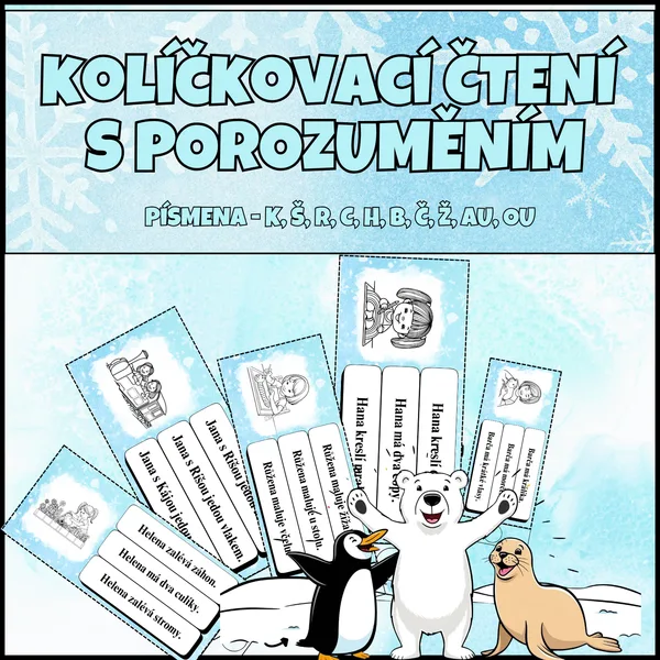 Čtení s porozuměním - kolíčkování, písmena K, Š, R, C, H, B, Č 1