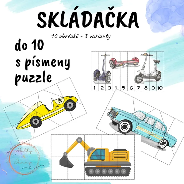 Skládačka dopravní prostředky 2 - do 10, s písmeny nebo jen tak 1