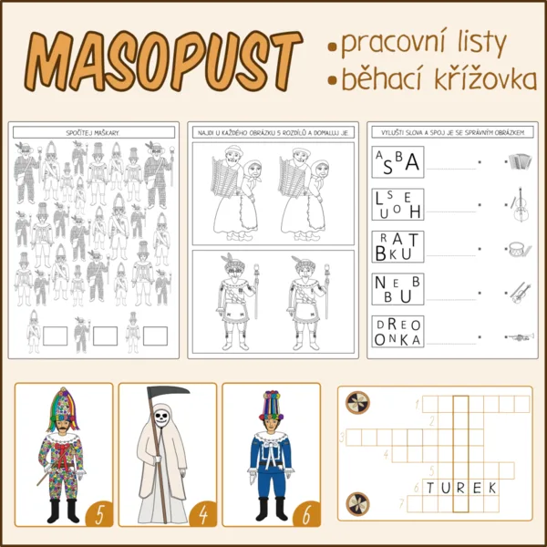 Masopust - Pracovní listy + Běhací křížovka 1