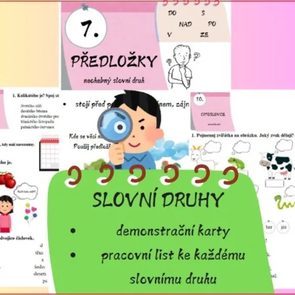 Slovní druhy - demonstrační karty + procvičovací list 1