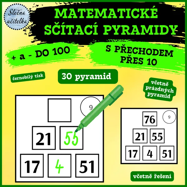 MATEMATICKÉ SČÍTACÍ PYRAMIDY (+, - do 100 s přechodem přes 10) 1