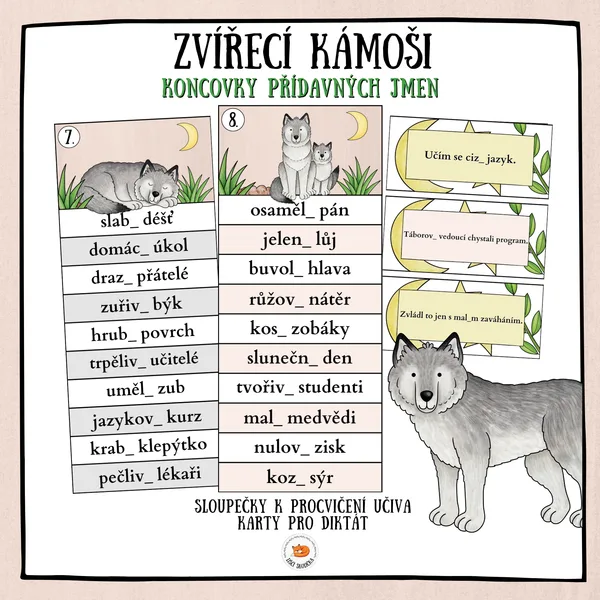 Koncovky přídavných jmen - Zvířecí kámoši 1