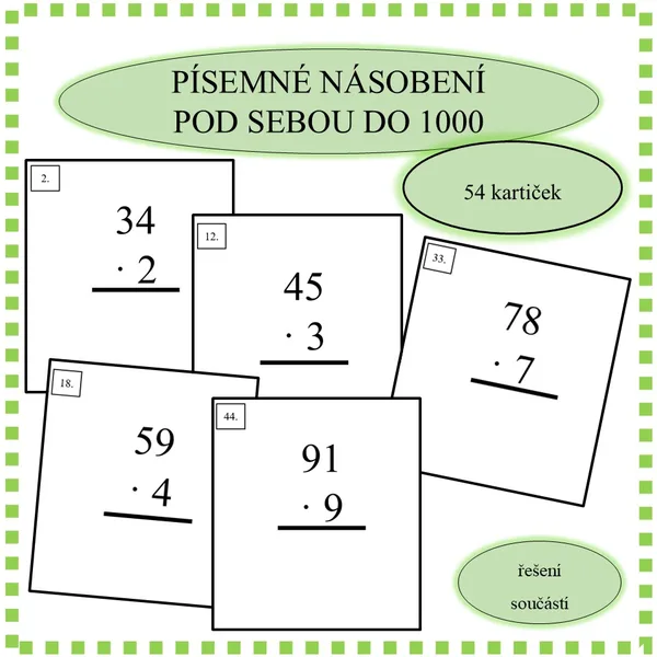 Písemné násobení pod sebou do 1000 1