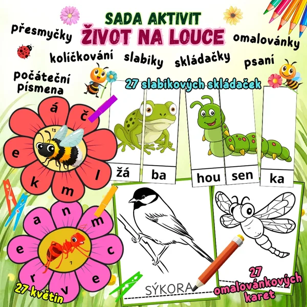 Sada aktivit ŽIVOT NA LOUCE (přesmyčky, počáteční písmena, slabiky) 1