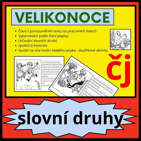 SLOVNÍ DRUHY - VELIKONOCE - ČTENÍ S POROZUMĚNÍM A VYBARVOVÁNÍ 1